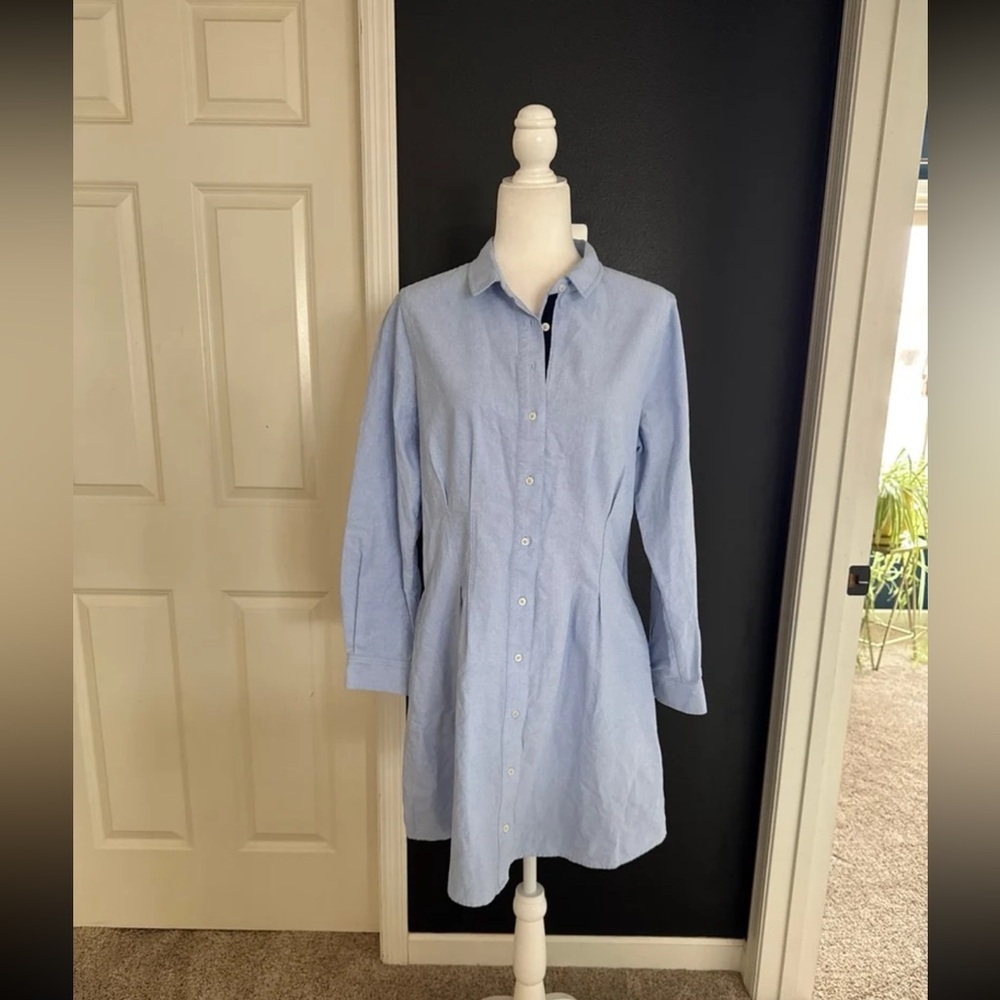 Untuckit Cotton Oxford Jules Shirt Dress in Light Blue
 size 12 - Picture 8 of 12